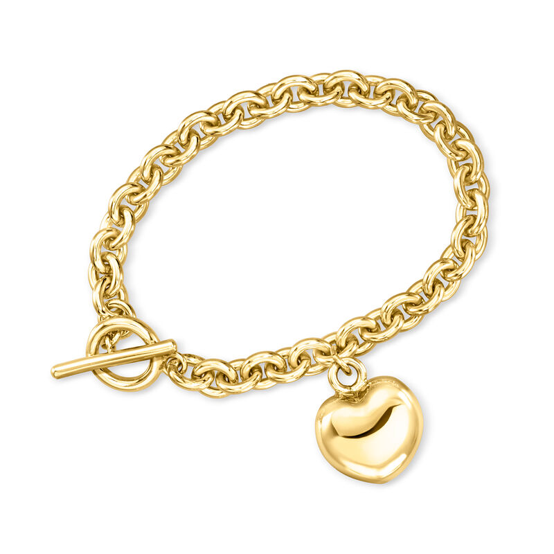 Italian 14kt Yellow Gold-Plated Puffed Heart Toggle Bracelet image number 0