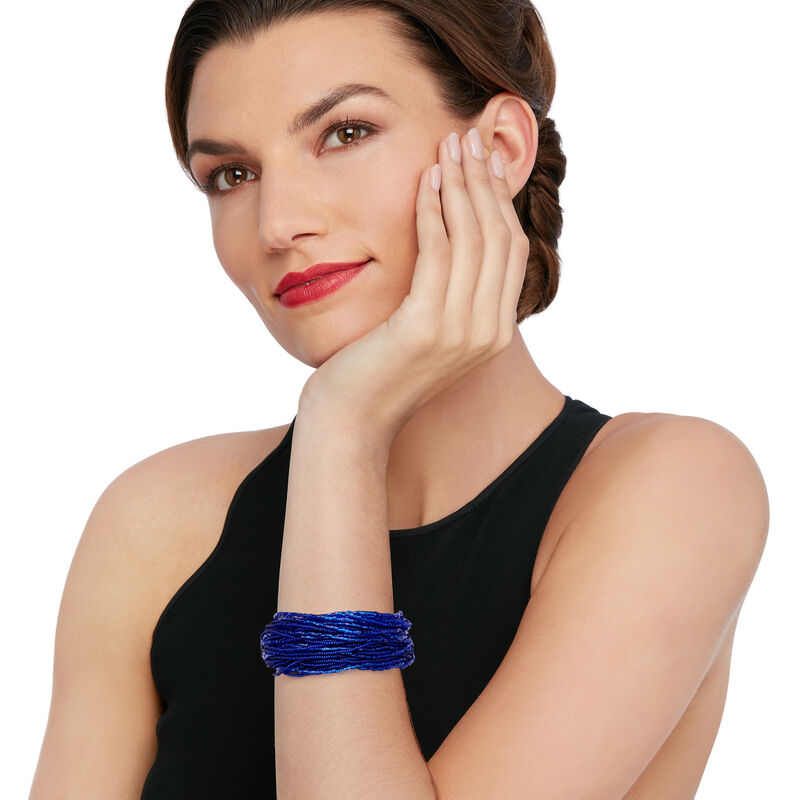 Italian Blue Murano Glass Bead Torsade Bracelet with 18kt Gold Over Sterling image number 1