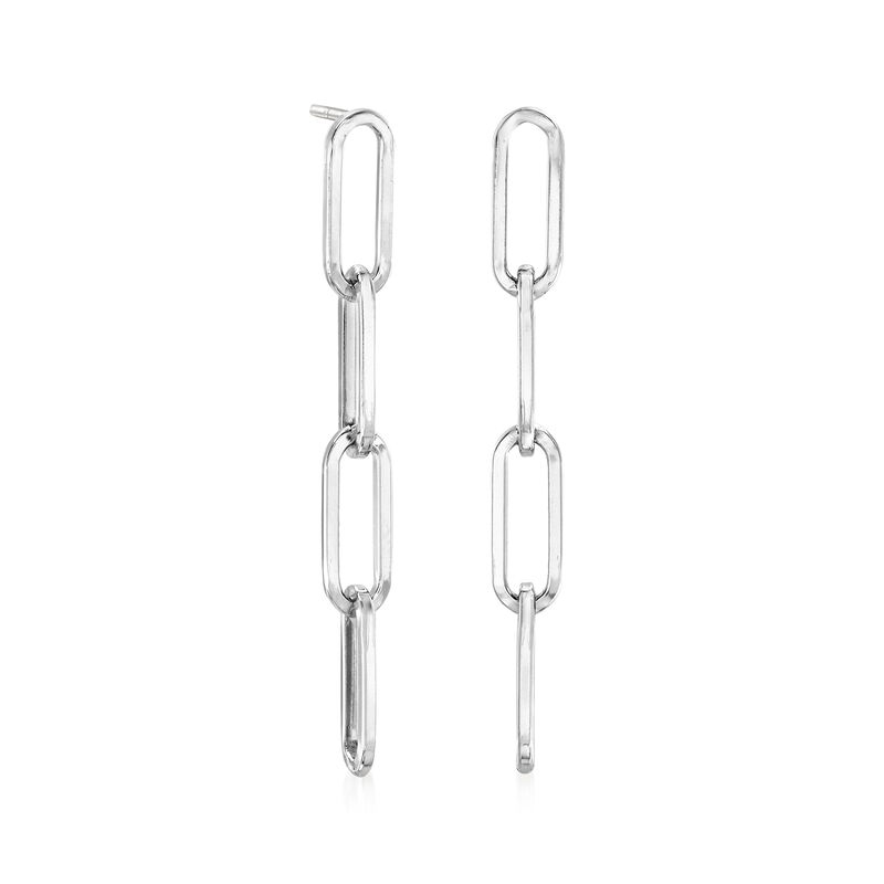 Italian Sterling Silver Paper Clip Link Drop Earrings image number 2