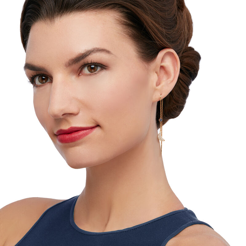 Swarovski Crystal Moon and Star Drop Threader Earrings in Gold-Plated Metal image number 1