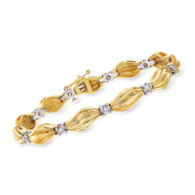 C. 1990 Vintage 1.10 ct. t.w. Diamond Wavy Bracelet in 14kt Yellow Gold image number 0