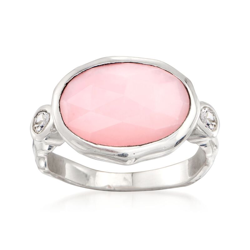Pink Opal and .20 ct. t.w. White Topaz Ring in Sterling Silver image number 0