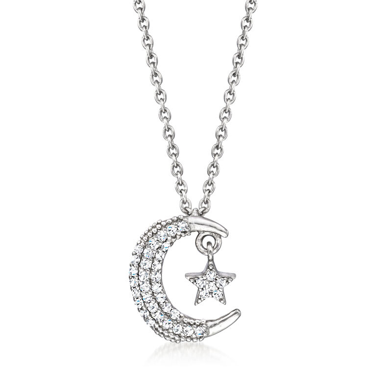 .15 ct. t.w. Diamond Moon and Star Necklace in Sterling Silver image number 0