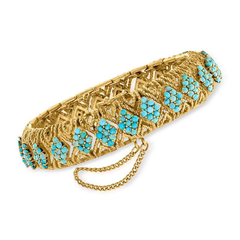 C. 1970 Vintage Turquoise Section Bangle Bracelet in 18kt Yellow Gold image number 2