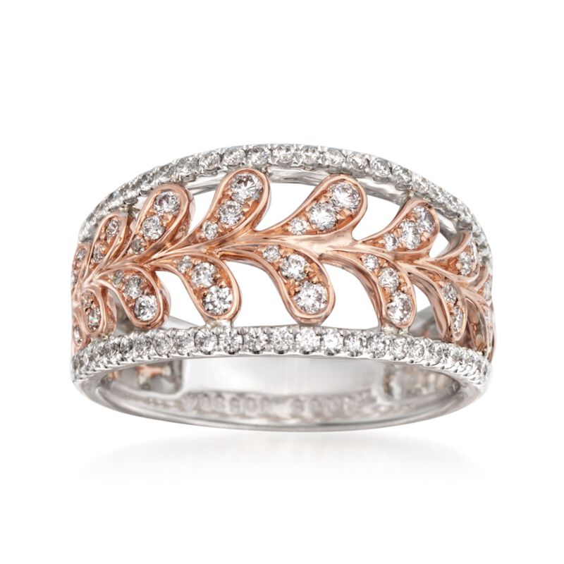 Simon G. .65 ct. t.w. Diamond Leaf Ring in 18kt Two-Tone Gold image number 0
