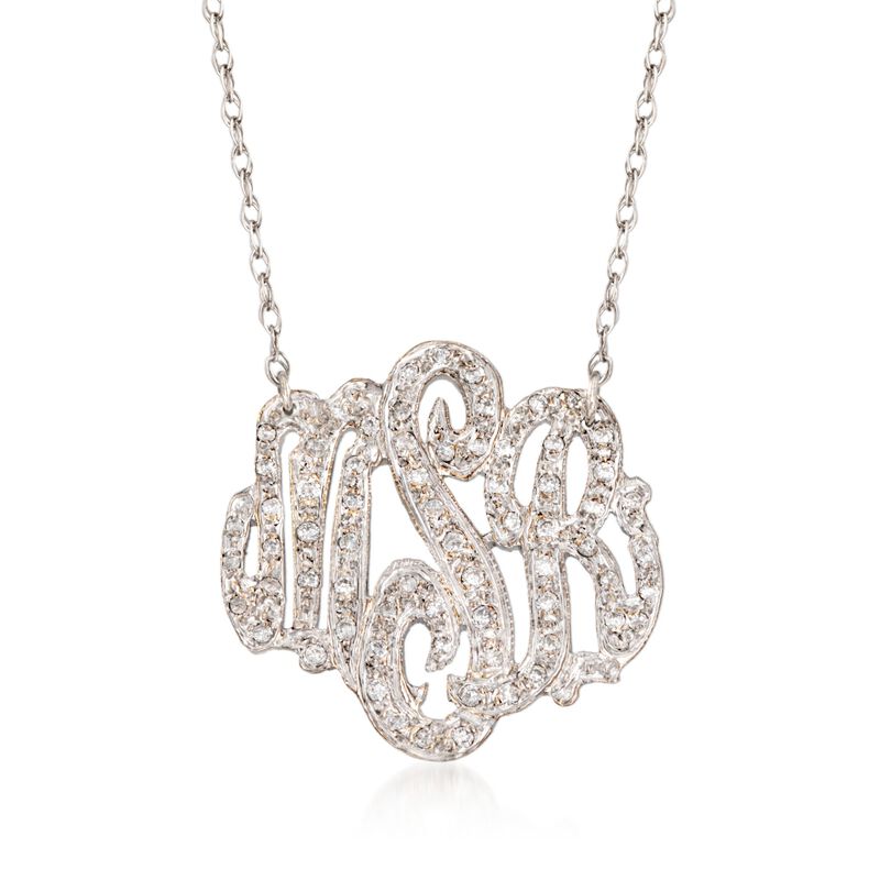 .33 ct. t.w. Diamond Open Script Monogram Necklace in 14kt White Gold image number 0