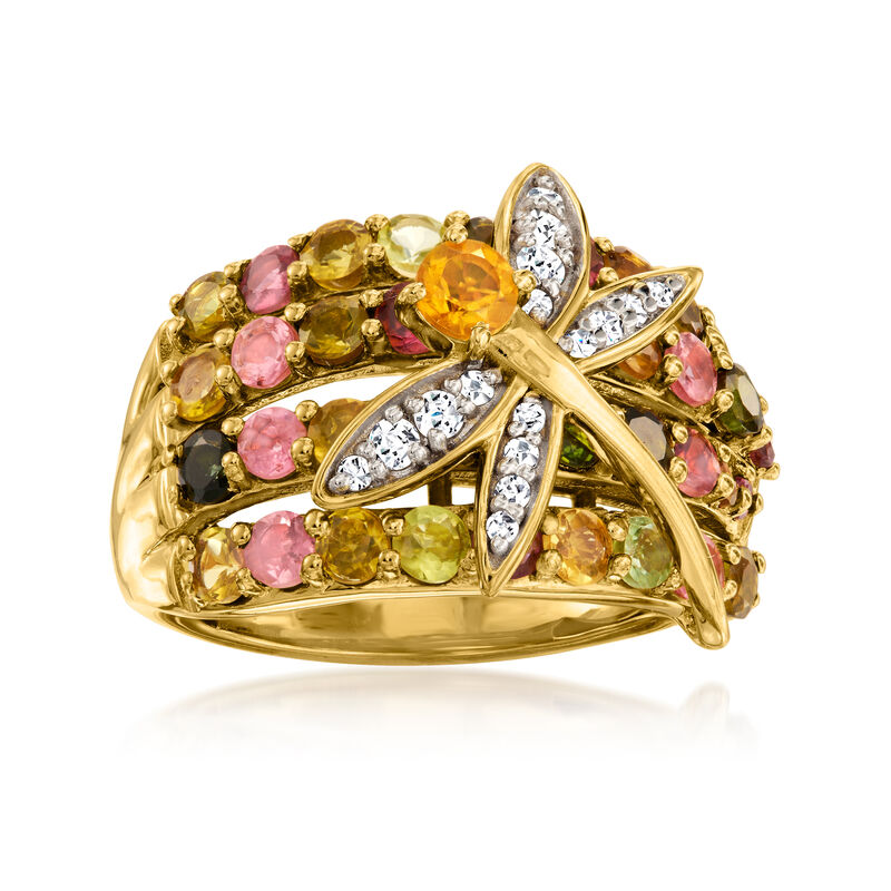 2.95 ct. t.w. Multi-Gemstone Dragonfly Ring in 18kt Gold Over Sterling image number 3