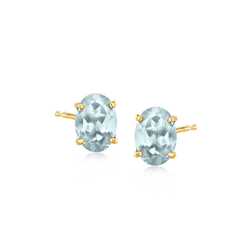 1.40 ct. t.w. Oval Aquamarine Stud Earrings in 14kt Yellow Gold  image number 0