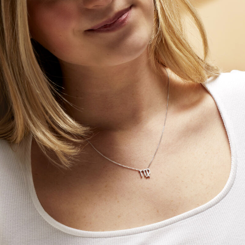 Virgo - .10 ct. t.w. Diamond Zodiac Necklace in Sterling Silver. 16&quot; image number 4