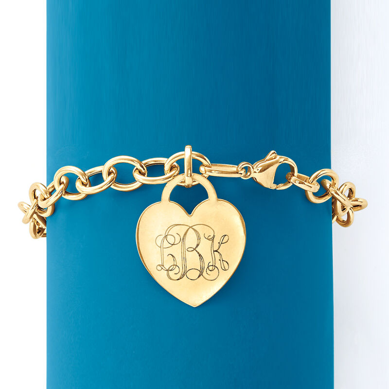 Italian 14kt Yellow Gold Personalized Heart Charm Bracelet image number 3