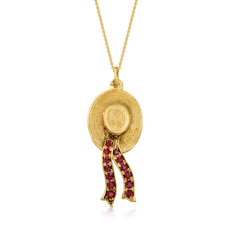 C. 1970 Vintage Nadri 3.45 ct. t.w. Ruby Hat Pendant Necklace in 18kt Yellow Gold. 18&quot; image number 1