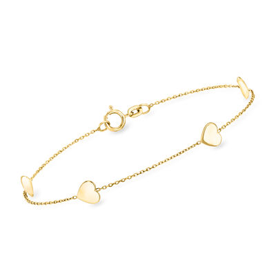 Italian 14kt Yellow Gold Heart Station Bracelet