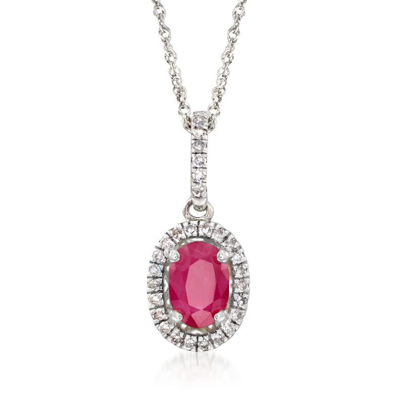 .60 Carat Ruby and .12 ct. t.w. Diamond Pendant Necklace in 14kt White Gold. 18&quot; image number 1