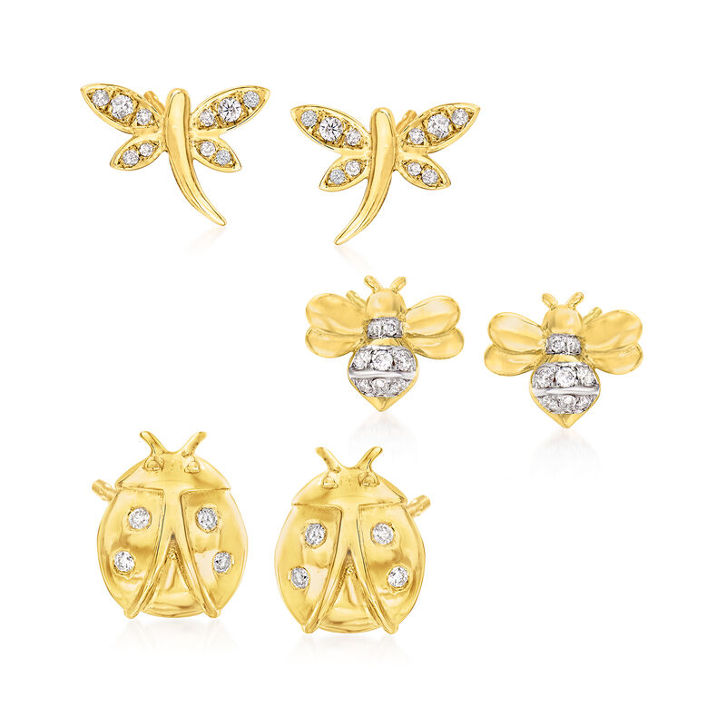 .31 ct. t.w. Diamond Jewelry Set: Three Pairs of Fluttery Critter Stud Earrings in 18kt Gold Over Sterling  image number 0