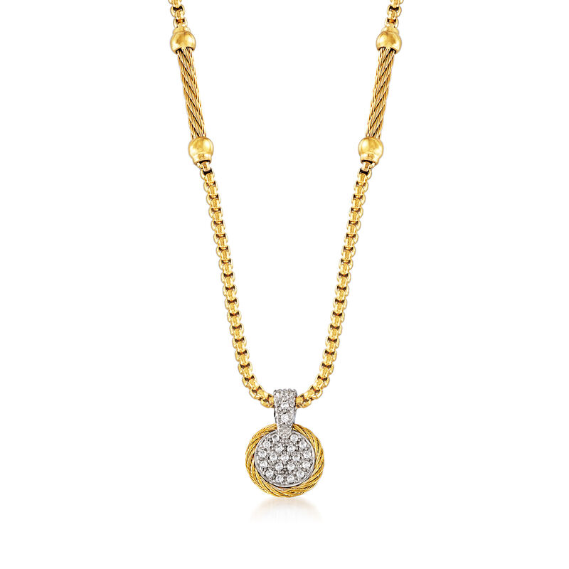 ALOR &quot;Chain Reaction&quot; .19 ct. t.w. Diamond Yellow Stainless Steel Pendant Necklace with 18kt White Gold. 17.25&quot; image number 1