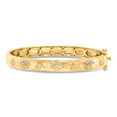 .20 ct. t.w. Diamond Sea Life Bangle Bracelet in 18kt Gold Over Sterling