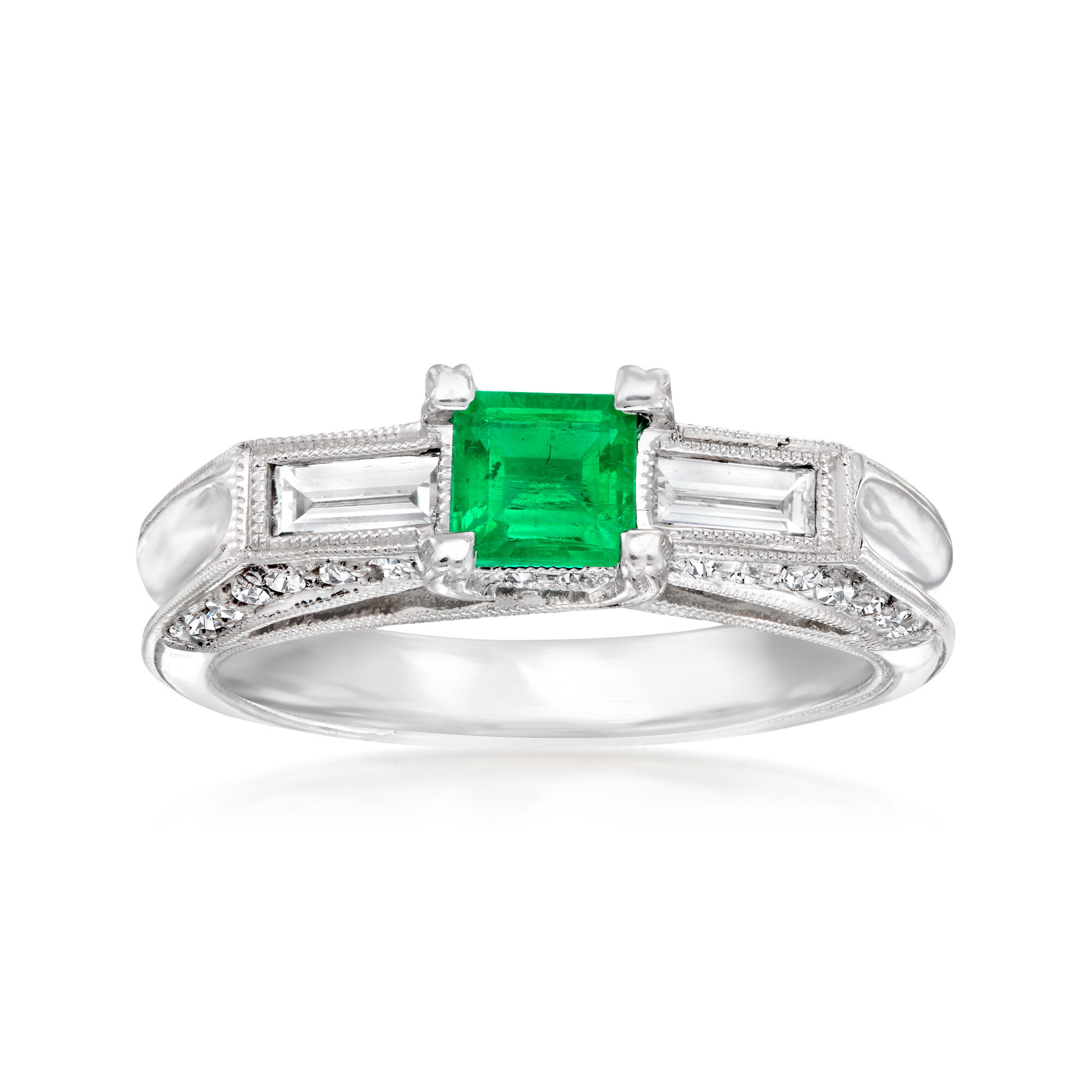40 Carat Emerald Ring with .56 ct. t.w. Diamonds in 18kt White Gold