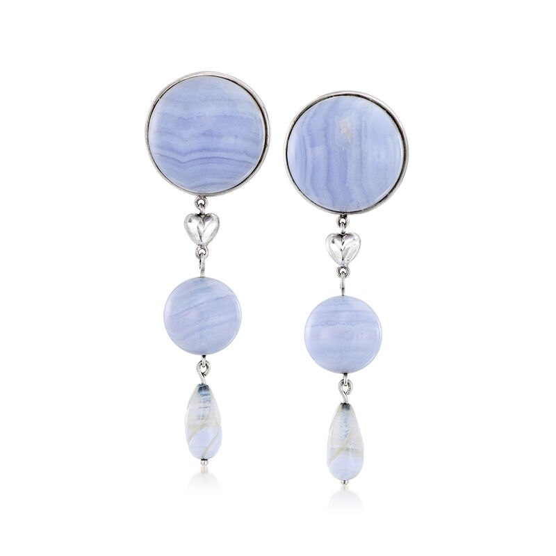 C. 1990 Vintage Blue Lace Agate Drop Earrings in 18kt White Gold image number 0