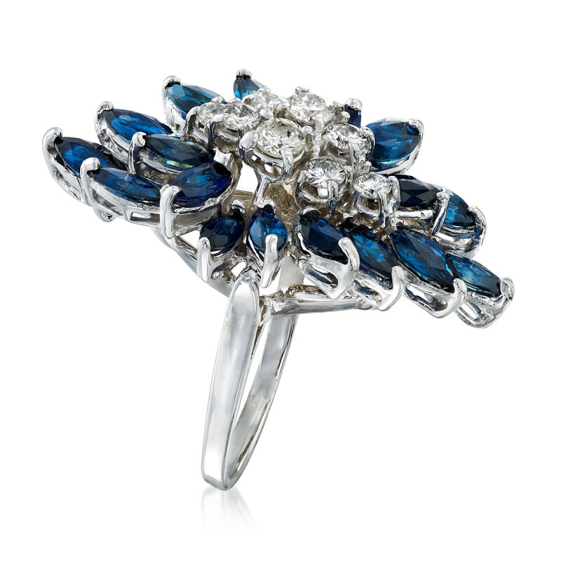 C. 1990 Vintage 2.70 ct. t.w. Sapphire and .75 ct. t.w. Diamond Cluster Ring in 14kt White Gold image number 2