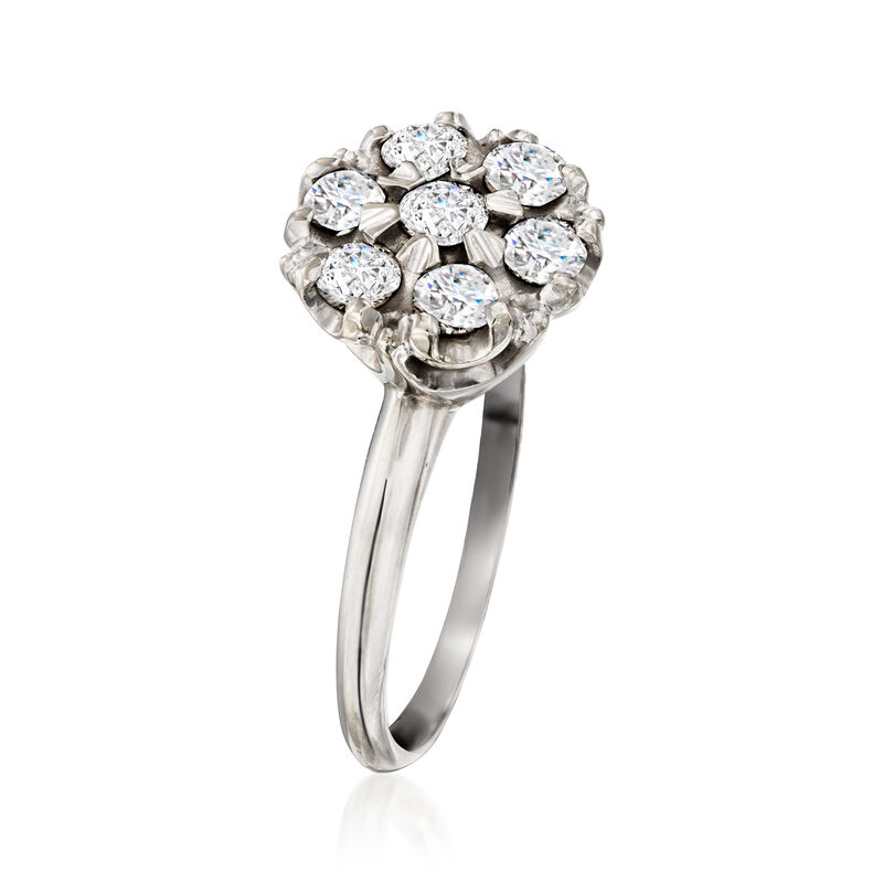 C. 1970 Vintage 1.05 ct. t.w. Diamond Cluster Ring in 14kt White Gold. Size 7 image number 2