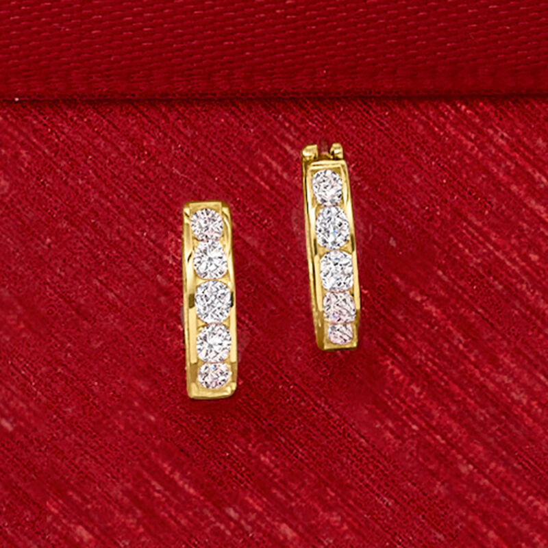 Child's .15 ct. t.w. CZ Hoop Earrings in 14kt Yellow Gold. 3/8&quot; image number 1