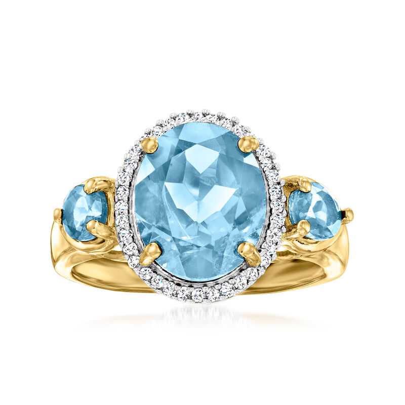 4.40 ct. t.w. Sky Blue Topaz Ring with .13 ct. t.w. Diamonds in 18kt Gold Over Sterling image number 0