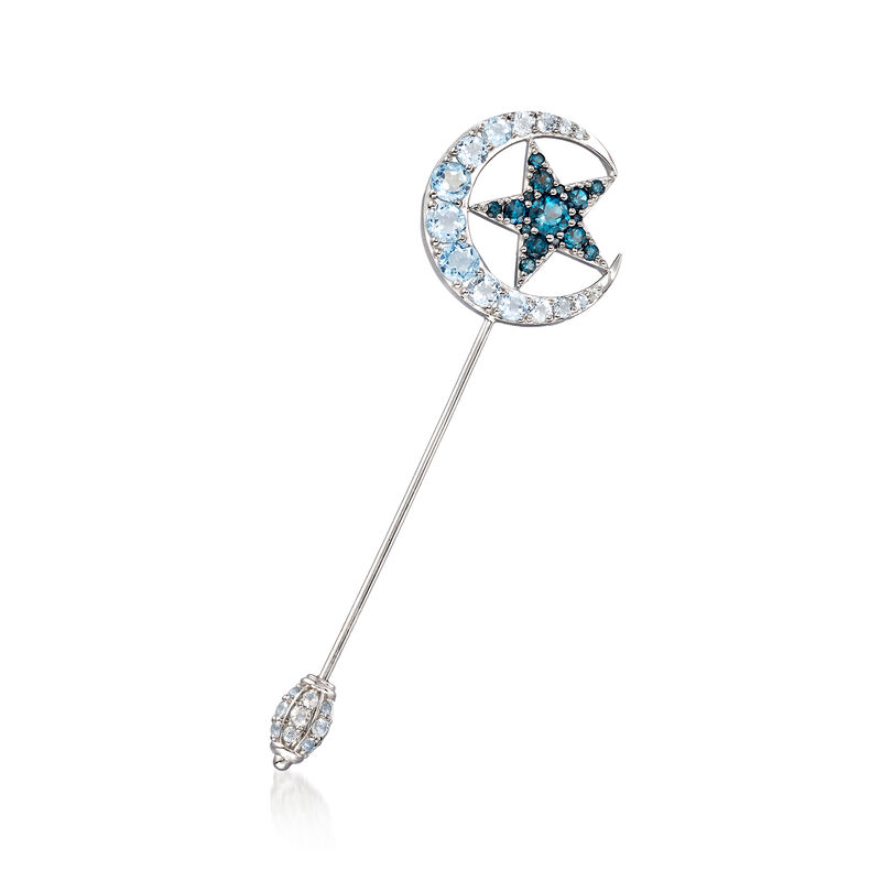 5.00 ct. t.w. London and Sky Blue Topaz Moon and Star Stick Pin in Sterling Silver image number 0