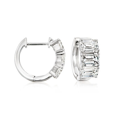 3.00 ct. t.w. Emerald-Cut Lab-Grown Diamond Huggie Hoop Earrings in 14kt White Gold
