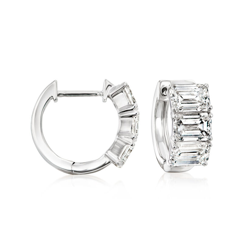 3.00 ct. t.w. Emerald-Cut Lab-Grown Diamond Huggie Hoop Earrings in 14kt White Gold. 1/2" image number 0