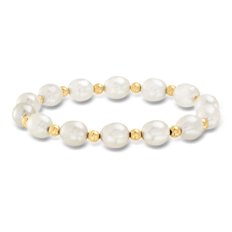 8-9mm Cultured Pearl and 14kt Yellow Gold Bead Stretch Bracelet image number 0