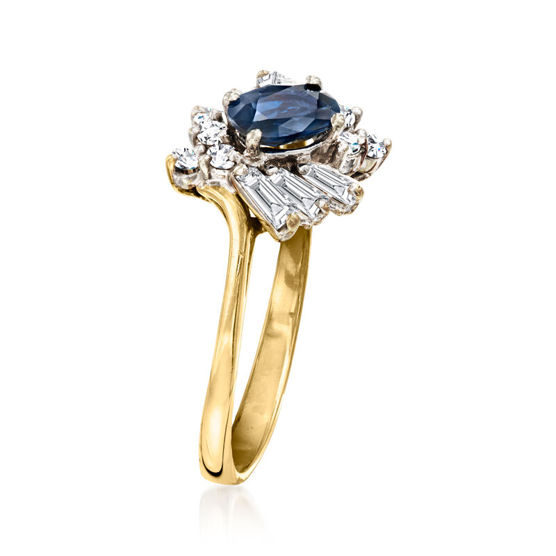 C. 1990 Vintage .50 Carat Sapphire and .50 ct. t.w. Diamond Ring in 14kt Yellow Gold. Size 6.5 image number 2