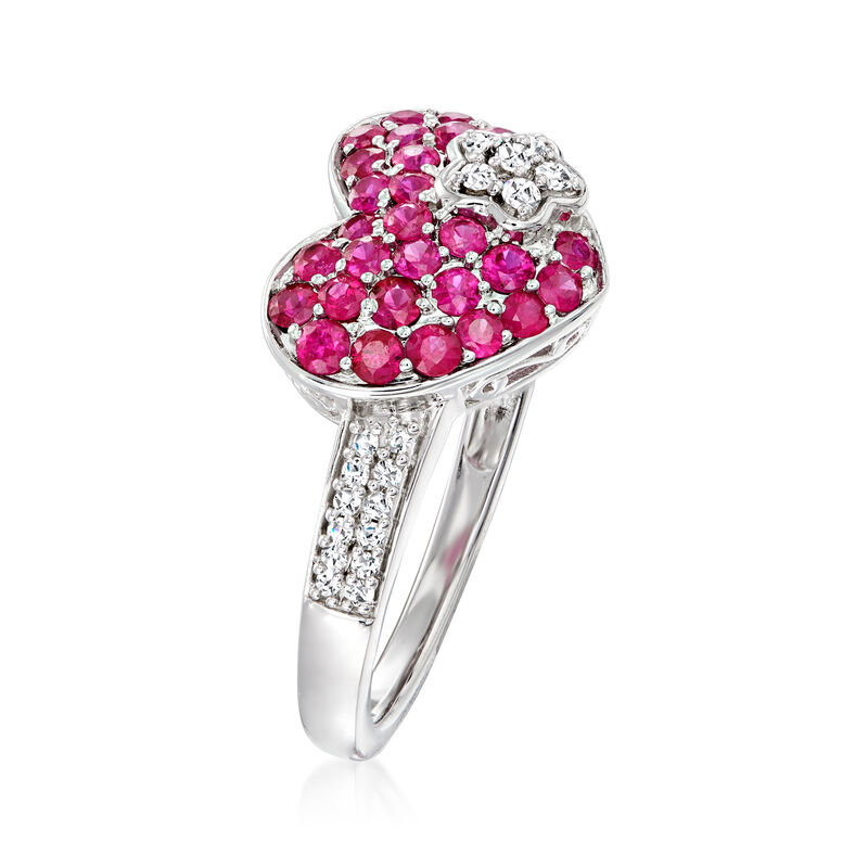 .70 ct. t.w. Ruby and .15 ct. t.w. Diamond  Heart Ring in 14kt White Gold image number 2