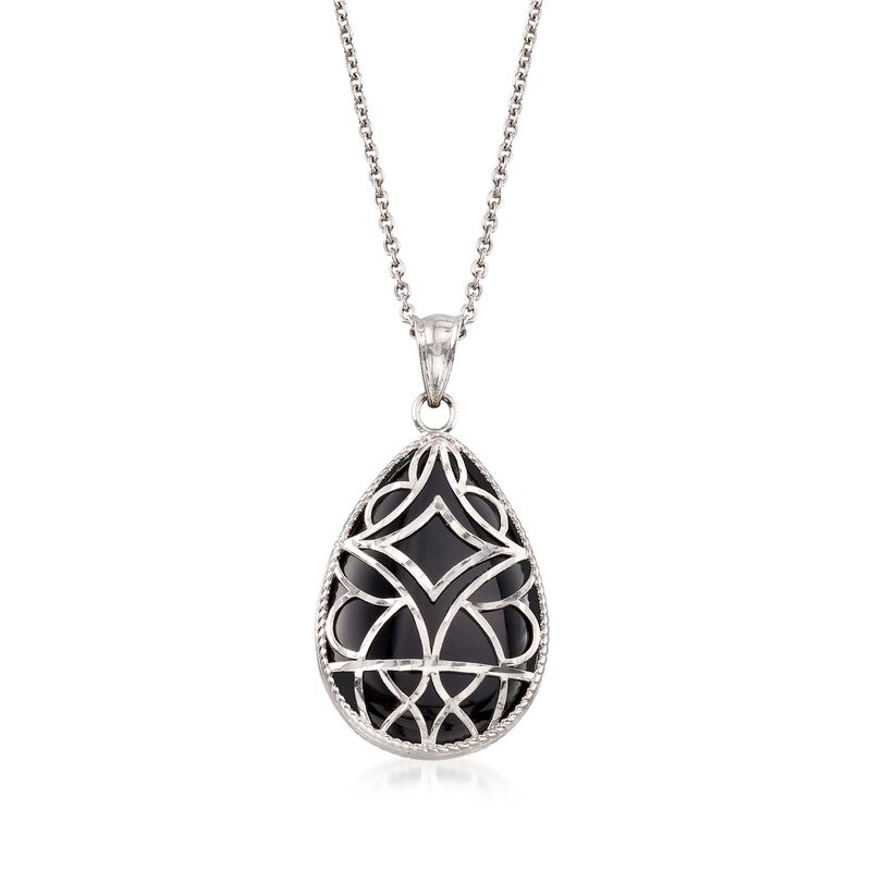Black Onyx Pendant Necklace with Sterling Silver Overlay . 18&quot; image number 1