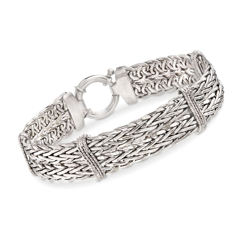 Sterling Silver Wheat-Link and Wavy Bar Bracelet image number 0