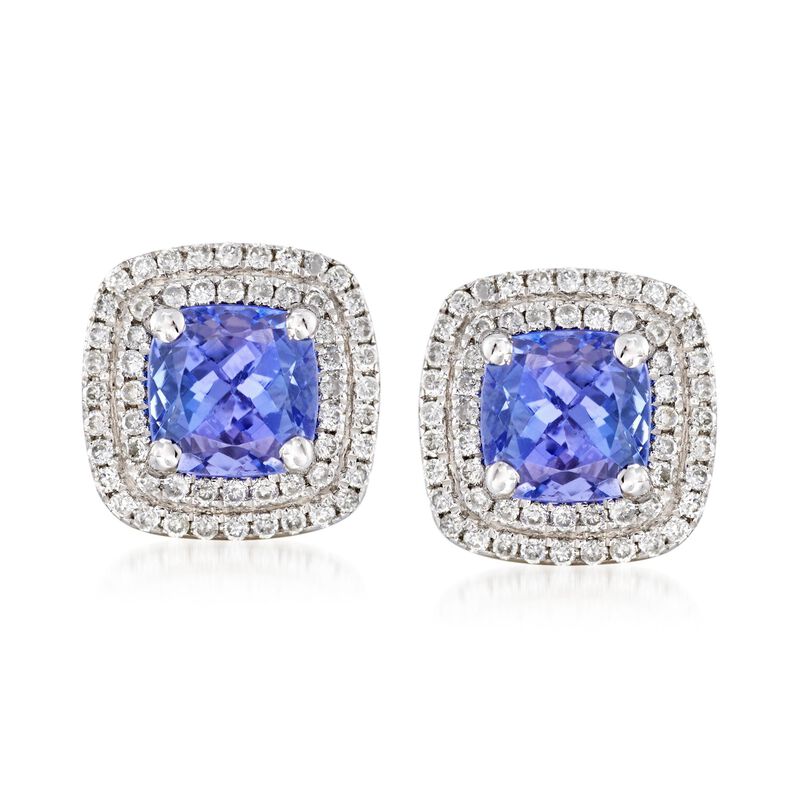 2.40 ct. t.w. Tanzanite and .40 ct. t.w. Diamond Stud Earrings in 14kt White Gold image number 0