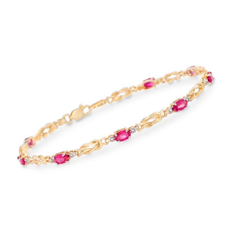 2.40 ct. t.w. Ruby Knot Bracelet with Diamond Accents in 14kt Yellow Gold image number 0