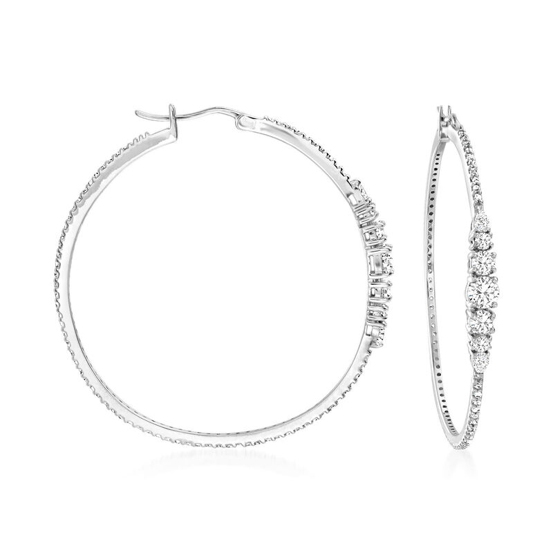 1.70 ct. t.w. CZ Hoop Earrings in Sterling Silver. 1 3/4&quot; image number 0