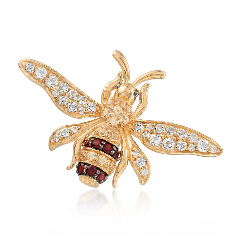 1.70 ct. t.w. Multi-Gemstone Yellow Jacket Pin in 18kt Gold Over Sterling image number 0