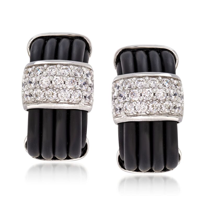 Belle Etoile &quot;Adagio&quot; 1.00 ct. t.w. CZ and Black Rubber Earrings in Sterling Silver image number 0
