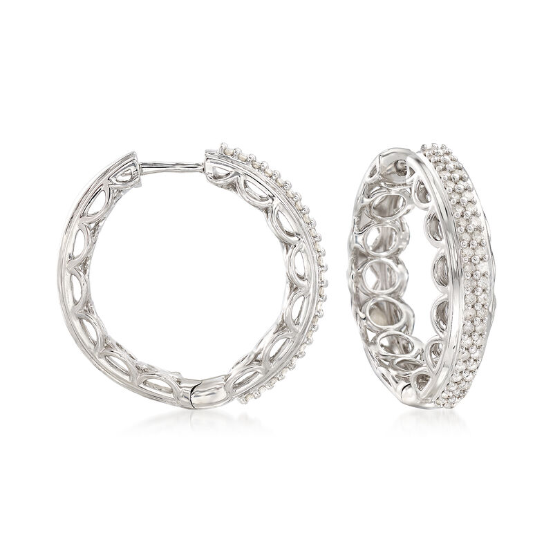 .50 ct. t.w. Diamond Scalloped Hoop Earrings in Sterling Silver. 7/8&quot; image number 0