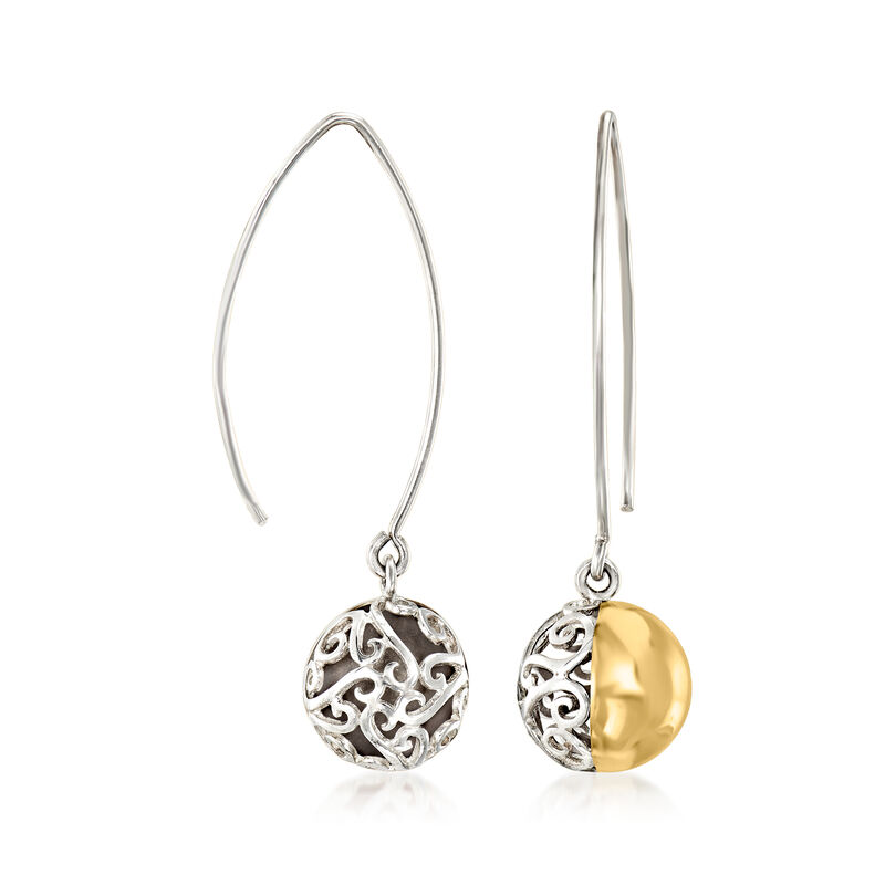 Sterling Silver Reversible Filigree Ball Drop Earrings with 14kt Yellow Gold image number 2