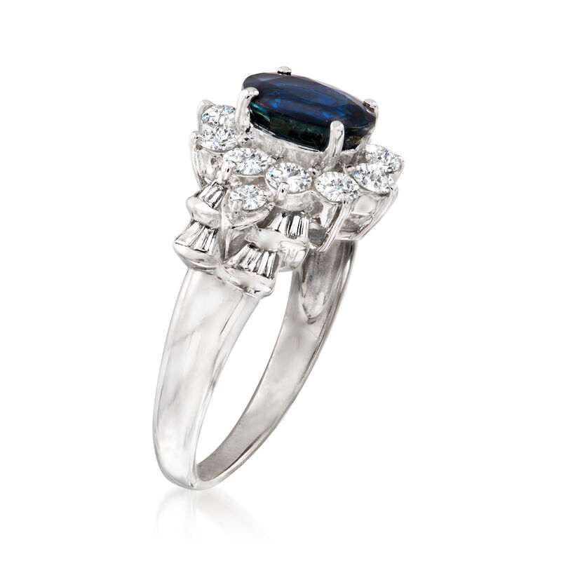 C. 2000 Vintage 1.84 Carat Sapphire Ring with 1.04 ct. t.w. Diamonds in Platinum. Size 6.5 image number 2