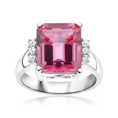 6.75 Carat Pink Topaz Ring with .10 ct. t.w. White Topaz in Sterling Silver