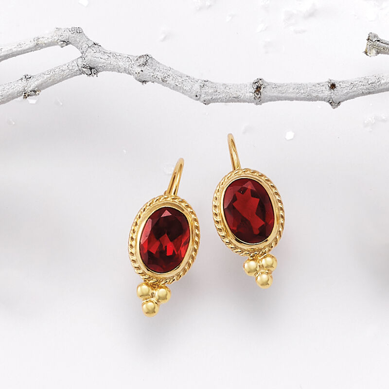 1.60 ct. t.w. Garnet Roped-Edge Drop Earrings in 14kt Yellow Gold image number 3