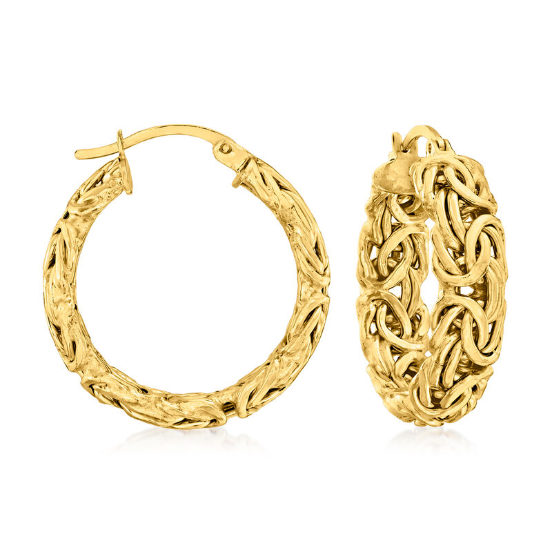 18kt Gold Over Sterling Small Byzantine Hoop Earrings. 1&quot; image number 0