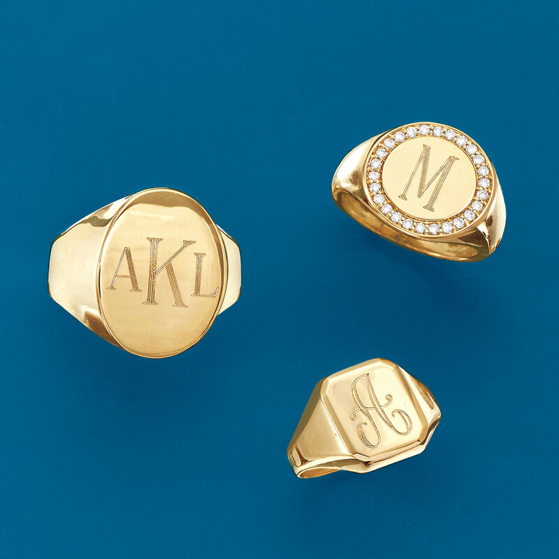 14kt Yellow Gold Personalized Signet Ring image number 3