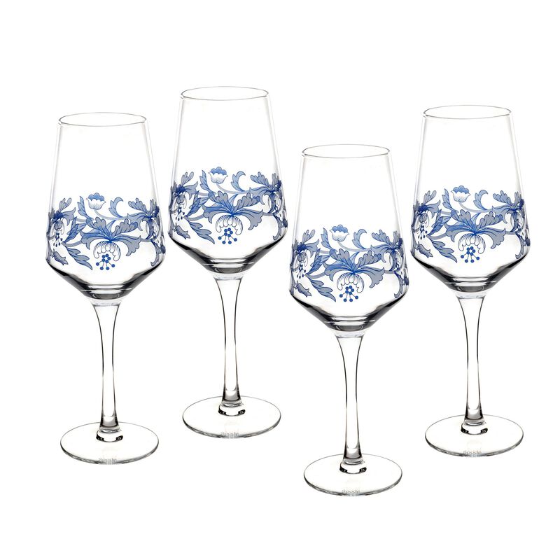 Set of Four &quot;Blue Italian&quot; Glass Wine Goblets by Spode image number 0