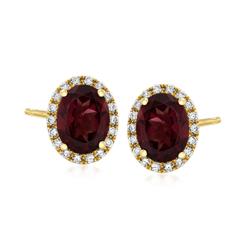 C. 1990 Vintage 2.97 ct. t.w. Garnet and .36 ct. t.w. Diamond Earrings in 14kt Yellow Gold image number 0