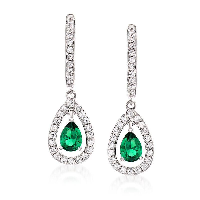 Simulated Emerald and .80 ct. t.w. CZ Drop Earrings in Sterling Silver image number 0
