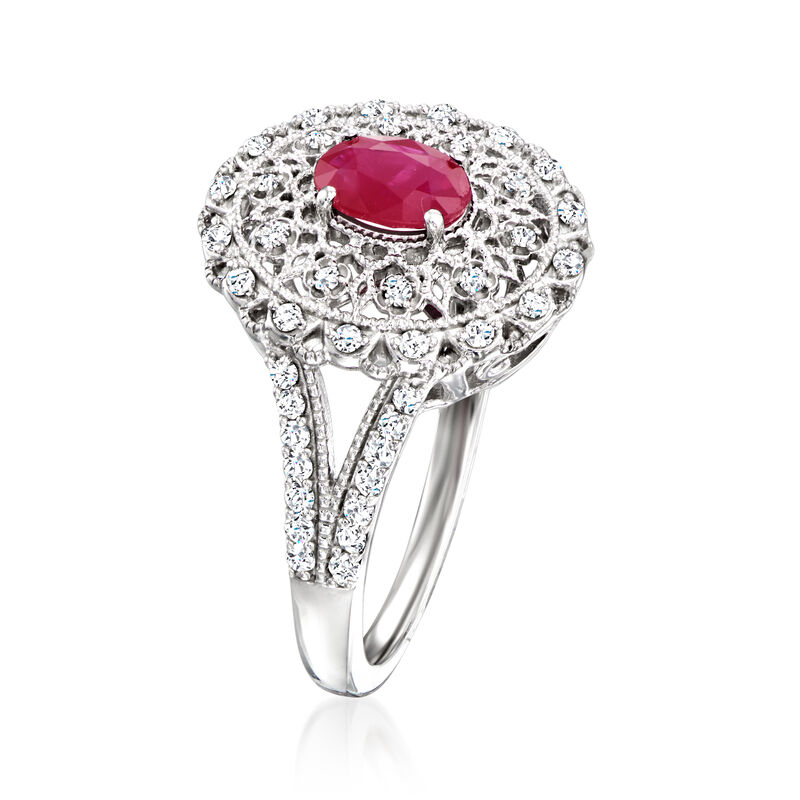.60 Carat Ruby and .33 ct. t.w. Diamond Milgrain Ring in Sterling Silver image number 2